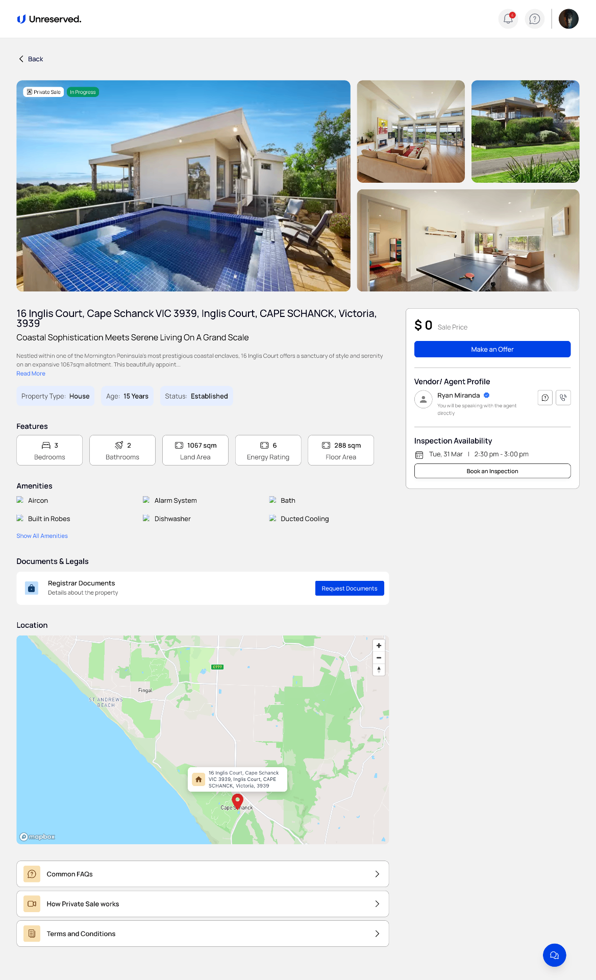 The Unreserved private-sale listing dashboard — buyer engagement, offers and documents in one place