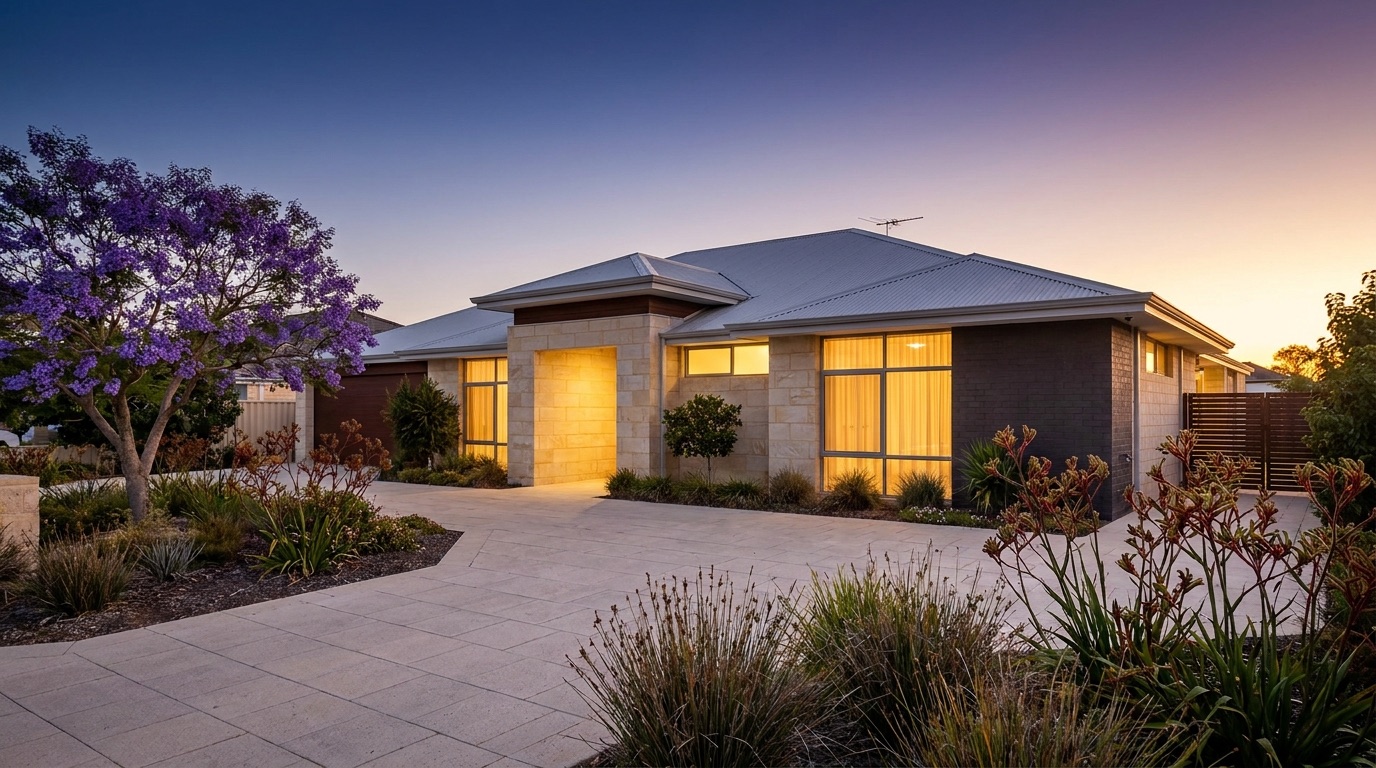 Contemporary Perth home at dusk presented for a private sale